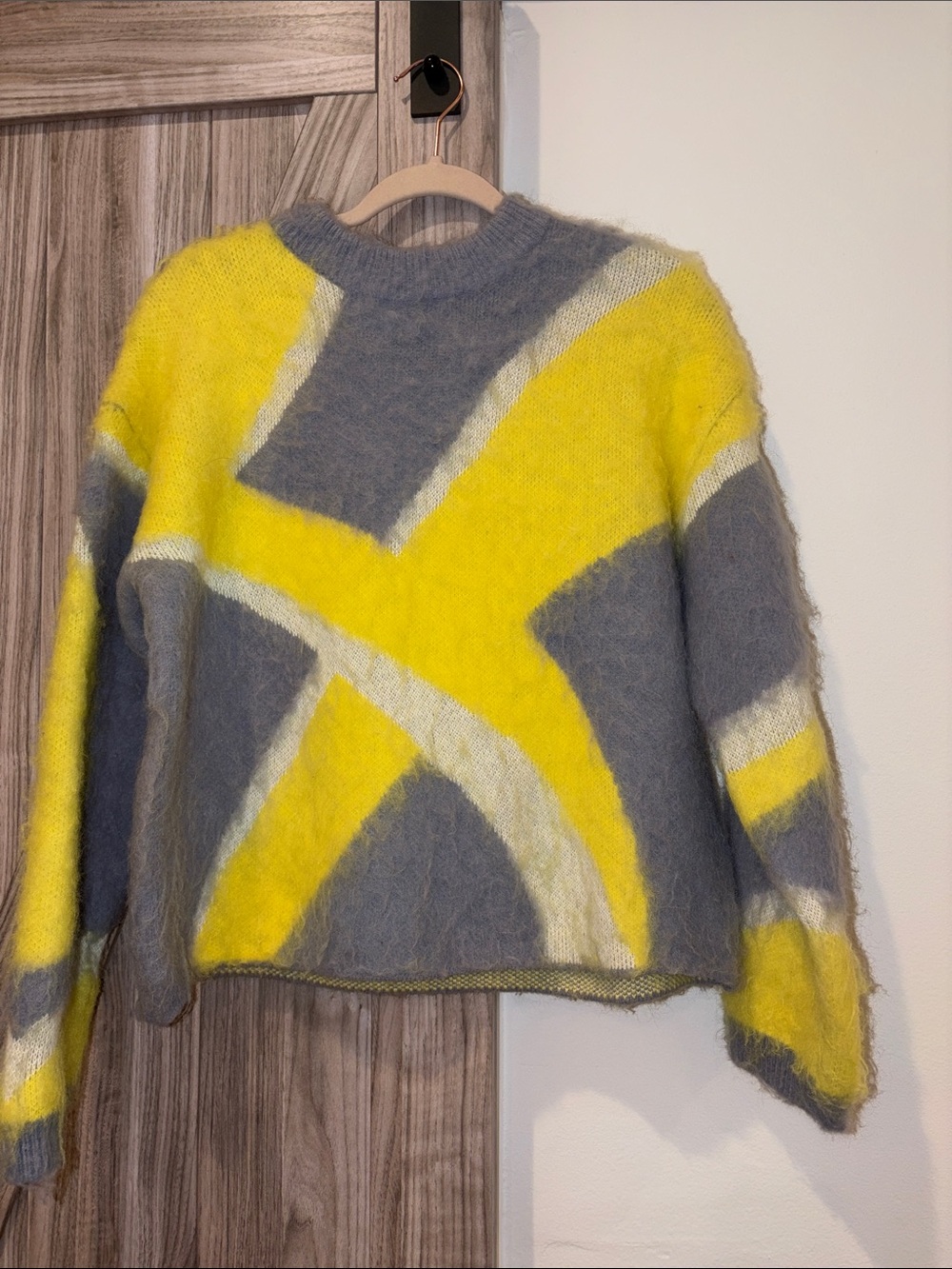 Zara Yellow, Gray & Cream Abstract Crewneck Sweater